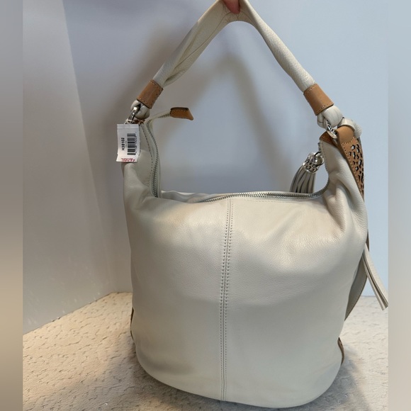 Brighton ‘Collins’ Cream White Leather Bohemian Bucket Shoulder Bag NWT - Picture 3 of 16
